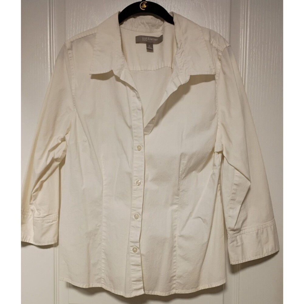 Croft & Barrow Stretch Womens XL Ivory Button Up Shirt 3/4 Sleeve Blouse